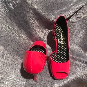 Jessica Simpson hot pink (not neon) peep toe pumps